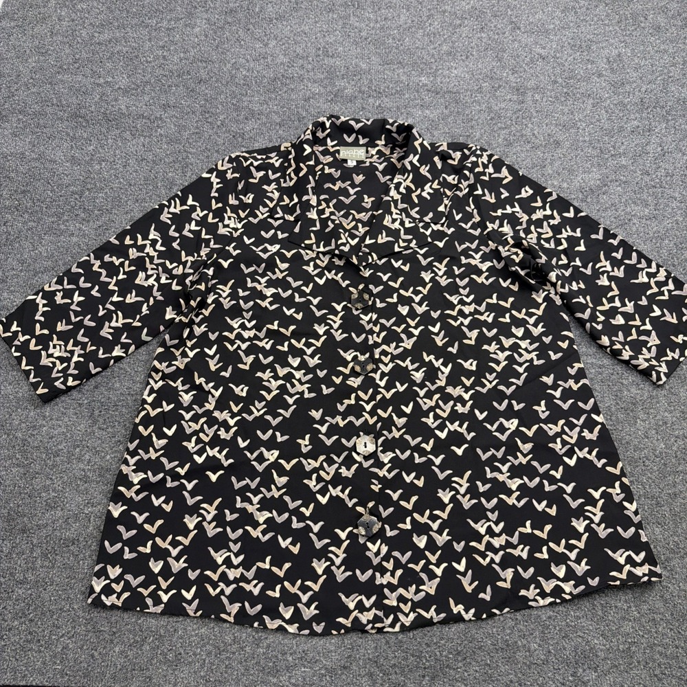 Niche Nilgun Derman Womens Small Black Hearts All Over Shirt Top Button Blouse